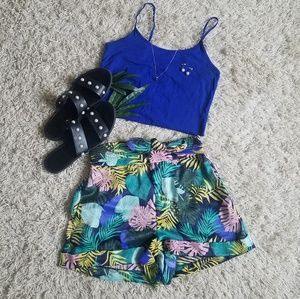 ZARA Satin Effect Tropical Print Shorts